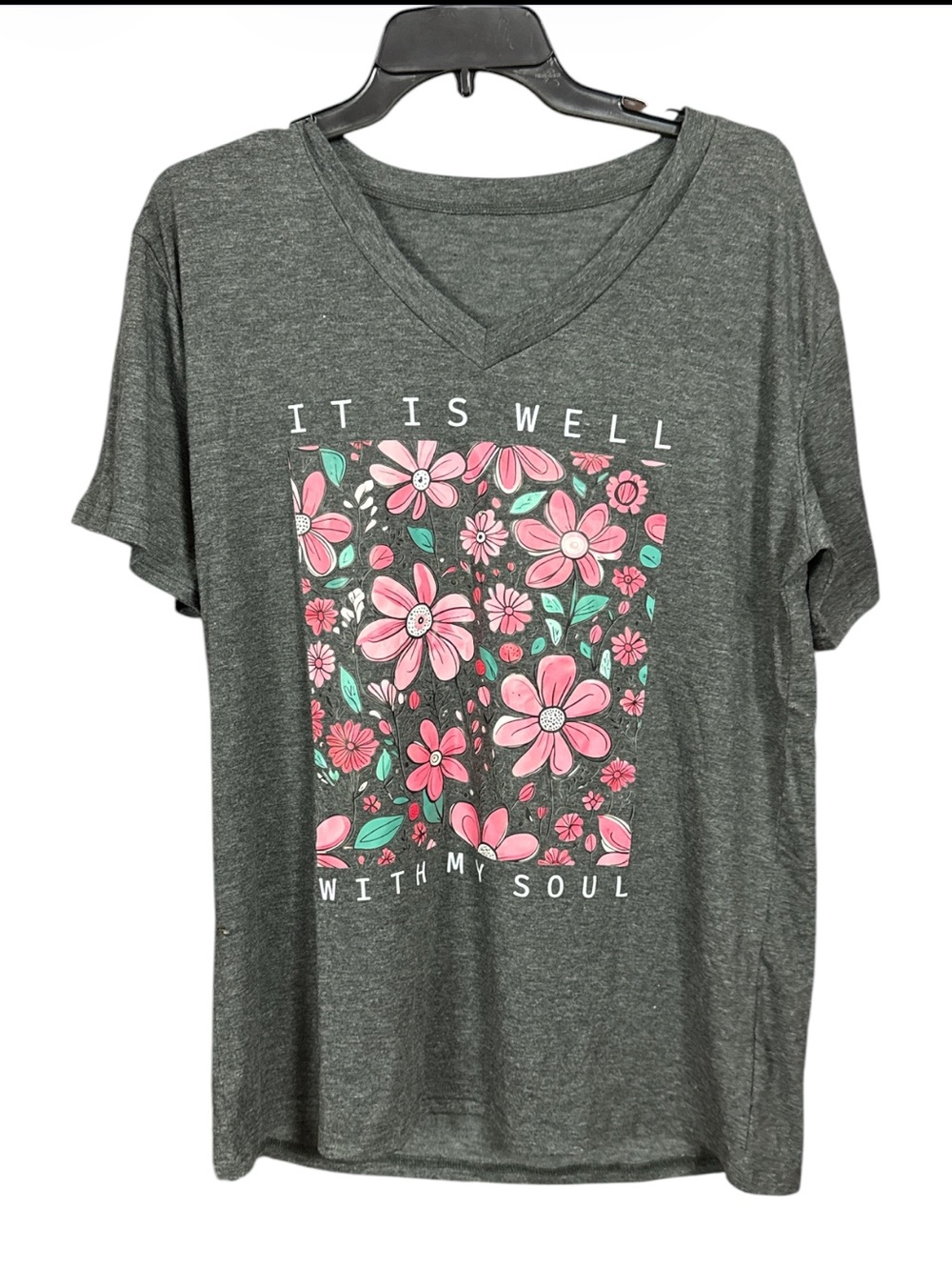 NWT T-shirt it is well with my soul, new V-neck size XL cotton blend - Picture 2 of 7
